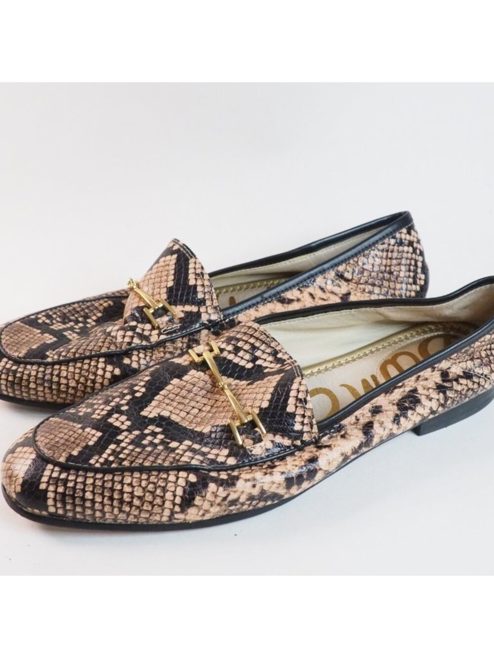 Sam Edelman Loraine Black & Pink Snakeskin Leather Loafer Shoes, Size 9 | 39